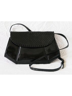 Salvatore Ferragamo Handbag Vintage Genuine Black Patent Snakeskin Mid Century